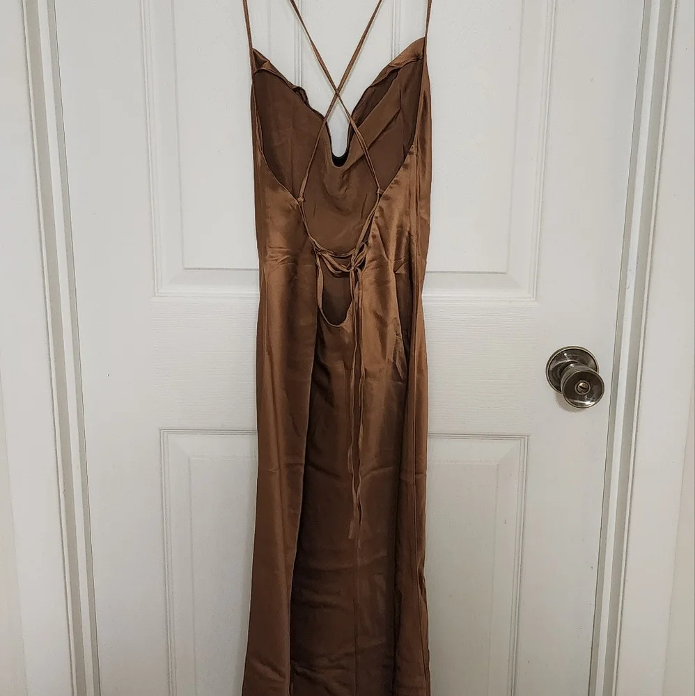 Silk Maison Lounge Cowl Neck Midi 100% Mulberry Silk Slip Dress XS Mocha Mousse - Picture 6 of 9